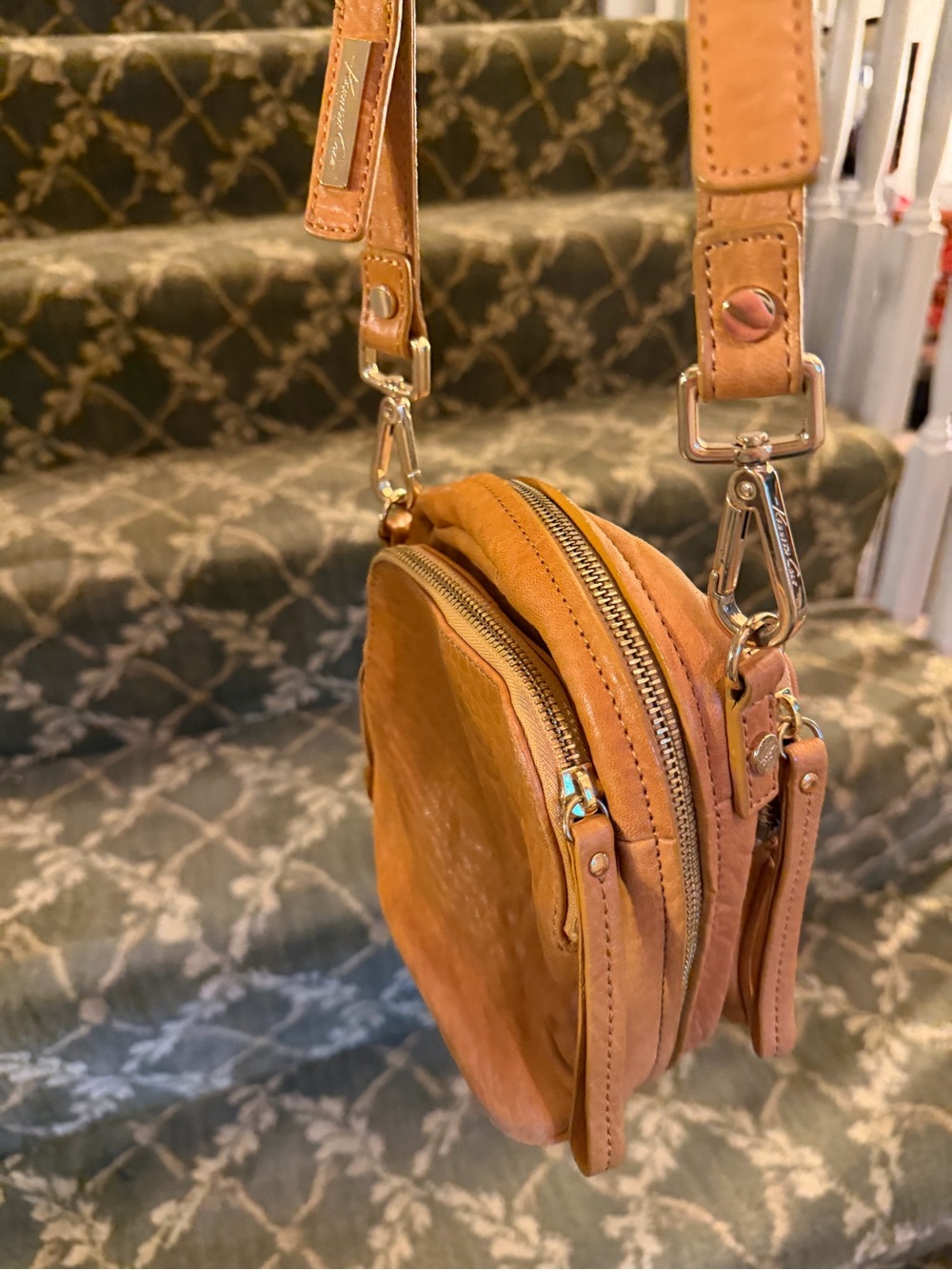 Kenneth Cole Leather Crossbody Bag in Tan / Mustard yellow
